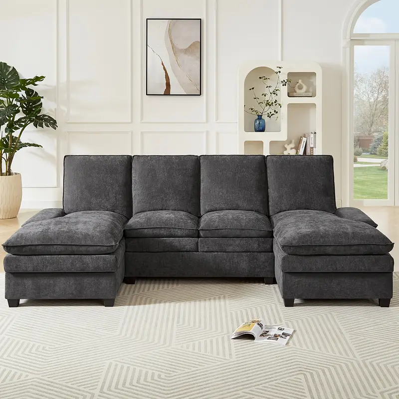 1pc   108 classic u shaped sectional sofa bed with storage ottoman chenille 6 seater with dual chaise dark grey sleeper couch with dual layer cushions adjustable armrest dual charging ports hardwood frame 110v 130v us plug for   room types 0