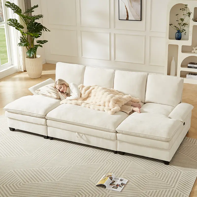 1pc   108 classic u shaped sectional sofa bed with storage ottoman chenille 6 seater with dual chaise dark grey sleeper couch with dual layer cushions adjustable armrest dual charging ports hardwood frame 110v 130v us plug for   room types 6